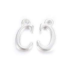 Letter C Silver Color Plated Alloy Letter Pendants, Rack Plating, Cadmium Free & Lead Free, Letter.C, 15x8x2mm, Hole: 1.5mm