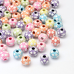 Couleur Mélangete Perles acryliques de style artisanal de ballon de football / soccer, perles de sport, couleur mixte, 12mm, trou: 4 mm, environ 580 pcs / 500 g