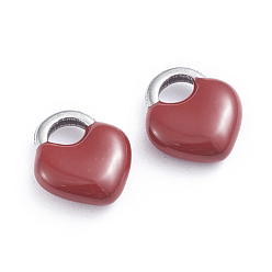 Dark Red 304 Stainless Steel Charms, Enamelled Sequins, Lock, Stainless Steel Color, Dark Red, 11x9.5x3.5mm, Hole: 3.5x2.5mm