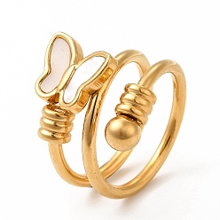 Настоящее золото 18K Ионное покрытие (ip) 304 кольца для пальцев из нержавеющей стали, синтетические белые кольца с широкой полосой бабочки для женщин, реальный 18 k позолоченный, внутренний диаметр: 17 мм, 7.5~18.5 мм