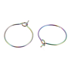Rainbow Color Ion Plating(IP) 316L Surgical Stainless Steel Hoop Earring Findings, Wine Glass Charms Findings, Rainbow Color, 16x0.7mm, 21 Gauge