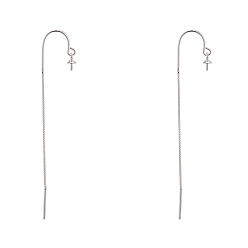 Silver 925 Sterling Silver Ear Stud Findings, with 925 Stamp, Ear Thread, with Box Chain & Cup Pearl Bail Pin, Silver, 66x0.8mm, Pin: 0.8mm, Tray: 3mm