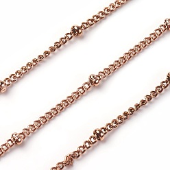 Rose Gold Ion Plating(IP) 304 Stainless Steel Curb Chains, Satellite Chains, with Spool, Soldered, Rose Gold, 16x2x1mm, about 32.8 Feet(10m)/roll