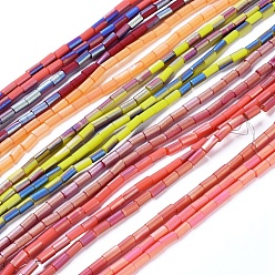 Mixed Color Electroplated Frosted Glass Bead Strands, Column, Mixed Color, 5x2.5mm, Hole: 0.7mm, about 99pcs/strand, 19.6 inch(50cm)