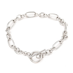 Stainless Steel Color Unisex 304 Stainless Steel Figaro Chain Bracelets, with Toggle Clasps, Stainless Steel Color, 8-1/2 inch(21.5cm)