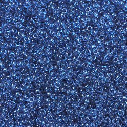 (RR149) Transparent Capri Blue Cuentas de rocailles redondas miyuki, granos de la semilla japonés, (rr 149) azul capri transparente, 11/0, 2x1.3 mm, agujero: 0.8 mm, sobre 1100 unidades / botella, 10 g / botella