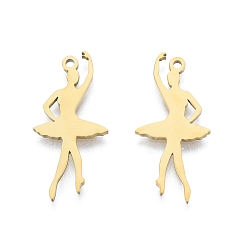 Real 18K Gold Plated Ion Plating(IP) 201 Stainless Steel Pendant, Ballet Girl Charms, Real 18K Gold Plated, 29x14x1.5mm, Hole: 1.5mm