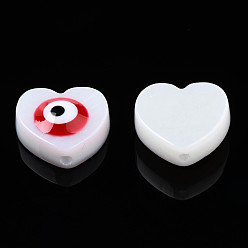 Red Natural Freshwater Shell Beads, with Enamel, Heart with Evil Eye, Red, 9~10x9.5~11x4mm, Hole: 0.8mm