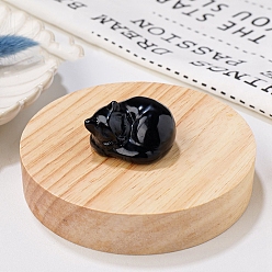 Obsidian Natural Obsidian Display Decorations, Reiki Energy Stone Figurine, Sleeping Cat, 33.5x39x23.5mm