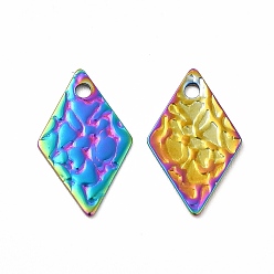 Rainbow Color Placage ionique (ip) 304 pendentifs en acier inoxydable, , losange, couleur arc en ciel, 16x9.5x0.6mm, Trou: 1.4mm