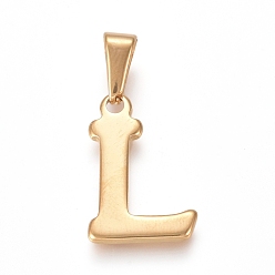 Letter L 304 Stainless Steel Pendants, Golden, Initial Letter.L, 19x13x1.8mm, Hole: 3x7mm