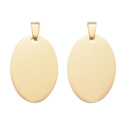 Golden 304 Stainless Steel Pendants, Manual Polishing, Blank Stamping Tags, Oval, Golden, 36x25x1.8mm