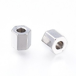 Stainless Steel Color 304 Stainless Steel Spacer Beads, Hexagon, Stainless Steel Color, 4x4x4mm, Hole: 1.8mm