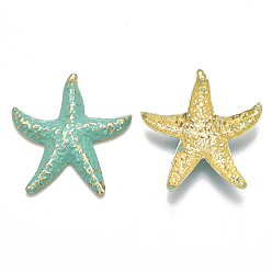 Medium Aquamarine Spray Painted Iron Big Pendants, Starfish/Sea Stars, Light Gold, Medium Aquamarine, 50x47x6mm, Hole: 1.2mm