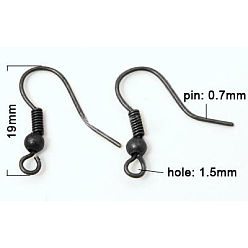 Gunmetal Brass Earring Hooks, French Hooks with Coil and Ball and Horizontal Loop, Gunmetal, 18mm