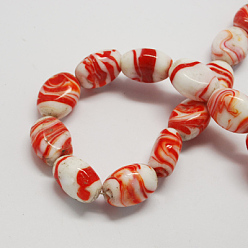 Orange Red Handmade Lampwork Beads, Oval, Orange Red, 21x17x12mm, Hole: 1~3mm