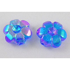 Azul Abalorios de acrílico transparentes, flor, ab chapado, azul, 10x4 mm, agujero: 1 mm, Sobre 2000 unidades / 500 g