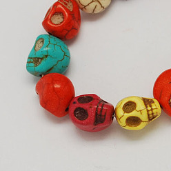 Color mezclado Cuentas de turquesas sintéticas hebras, teñido, cráneo, para halloween, color mezclado, 10x8x7.5 mm, agujero: 1.5 mm, sobre 35 unidades / cadena