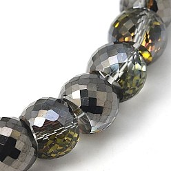 Black Electorplated Glass Beads, Rainbow Plated, Faceted, Round, Black, 11x8mm, Hole: 1mm