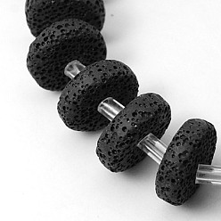Noir Brins de perles de pierre de lave naturelle, teint, perles heishi, disque / plat rond, noir, 20x7mm, Trou: 1mm