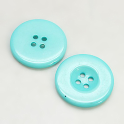 Cyan Resin Buttons, Dyed, Flat Round, Cyan, 25x3mm