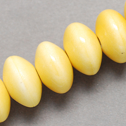 Jaune Perles en porcelaine manuelles, porcelaine émaillée lumineux, rondelle, jaune, 15x10mm, Trou: 4mm