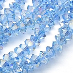 Bleu Ciel Clair Perles en verre electroplate, plein éclat de la perle plaqué, facette, Toupie, lumière bleu ciel, 6x4mm, Trou: 1mm