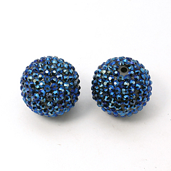 Bleu Marine Chunky perles strass résine bubblegum à billes, ronde, bleu marine, 20mm, Trou: 4mm