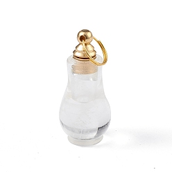 Quartz Crystal Natural Quartz Crystal Openable Perfume Bottle Pendants, Rock Crystal, Faceted Gourd Charm, with Golden Tone Brass Findings, 41.5x18mm, Hole: 10.5mm