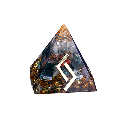 Natural Agate Orgonite Pyramid Resin Display Decorations, with Brass Findings, Gold Foil and Natural Agate Chips Inside, for Home Office Desk, 50mm