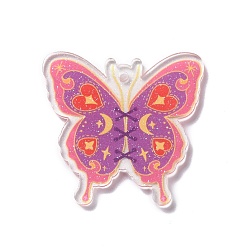 Flamant Pendentifs acryliques transparents , papillon, flamant, 36~36.5x38x2~2.5mm, Trou: 2mm