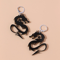 Черный Серьги-рычаги с подвесками в форме дракона, готические украшения для мужчин и женщин, чёрные, 40x32 мм