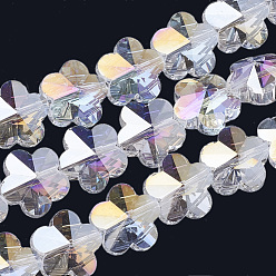 Clear AB Electroplate Glass Beads, AB Color Plated, Faceted, Plum Blossom, Clear AB, 13x13.5x8.5mm, Hole: 1mm