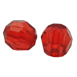 Red Transparent Acrylic Beads, Faceted Round, Red, about 8mm in diameter, hole: 1mm, 1800 pcs/500g