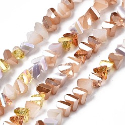 BurlyWood Electroplate Glass Beads Strands, Triangle, BurlyWood, 3.5x6x4.5mm, Hole: 1mm, about 100pcs/strand, 13.39''(34cm)
