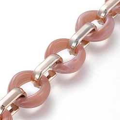 Rosy Brown Transparent Acrylic Handmade Cable Chain, Flat Oval, Rosy Brown, 18.5x11.5x4.5mm, about 39.37 inch(1m)/strand