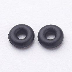 Noir Joints en caoutchouc, perles d'espacement de beignet, clip de perles de bouchon européen, noir, environ 6 mm de diamètre, Épaisse 1.9 mm, 2.2 mm de diamètre intérieur
