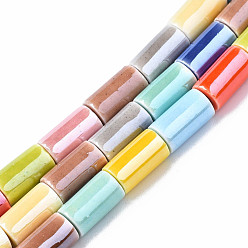 Разноцветный Фарфора ручной работы бисер нитей, жемчужные, колонка, красочный, 11x6~6.5 мм, отверстие : 2.5 мм, около 27 шт / нитка, 11.81 дюйм (30 см)