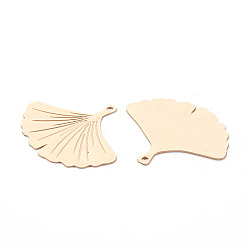 Light Gold Brass Pendants, Ginkgo Leaf Charms, Light Gold, 19x22x0.3mm, Hole: 1mm
