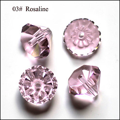 Pink Имитация Австрийские кристаллические шарики, класс AAA, граненые, алмаз, розовые, 9.5~10x7~8 мм, отверстие : 0.9~1 мм