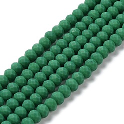 Vert Mer Moyen Chapelets de perles en verre, facette, givré, rondelle, vert de mer moyen, 4mm, Trou: 1mm, Environ 123~127 pcs/chapelet, 16.5~16.9 pouce (42~43 cm)