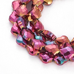 Hot Pink Electroplate Glass Beads Strands, Full Plated, Faceted, teardrop, Hot Pink, 10x8.5x5mm, Hole: 1mm, about 71pcs/strand, 27.8 inch(70.6cm)