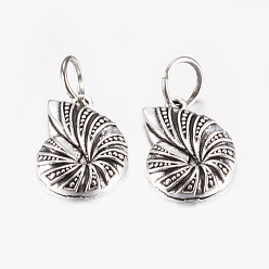 Antique Silver Tibetan Style Alloy Pendants, Spiral Shell, Antique Silver, 23.5x17x3.5mm, Hole: 7.5mm