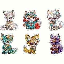 Mixed Color 6 Style Fox Pendant Decoration DIY Diamond Painting Kit, Including Resin Rhinestones Bag, Diamond Sticky Pen, Tray Plate & Glue Clay, Mixed Color, Fox: 75x75mm