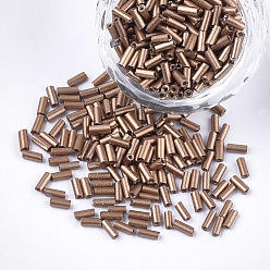 Camel Electroplate Glass Bugle Beads, Round Hole, Metallic Colours, Camel, 3~5x1.5~2mm, Hole: 0.8mm, about 15000pcs/bag