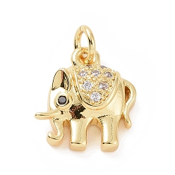 Oro Micro latón allanan encantos de circonio cúbico, con anillo de salto, encanto de elefante, dorado, 13x12x3.5 mm, agujero: 2.8 mm