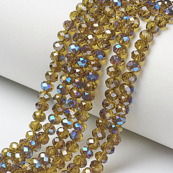 Olive Electroplate Glass Beads Strands, Half Plated, Blue Plated, Faceted, Rondelle, Olive, 3.5x3mm, Hole: 0.4mm, about 123~127pcs/strand, 13.7~14.1 inch(35~36cm)