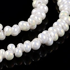 Creamy White Full Rainbow Plated Teardrop Imitation Jade Glass Beads Strands, Top Drilled Beads, Creamy White, 3x3mm, Hole: 0.5mm, about 291pcs/strand, 17.7 inch