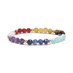 Mixed Stone Chakra Theme Natural Stone Beads Stretch Bracelets for Girl Women, Inner Diameter: 2-1/4 inch(5.8cm)