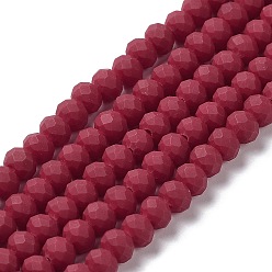 FireBrick Glass Beads Strands, Faceted, Frosted, Rondelle, FireBrick, 3.5mm, Hole: 1mm, about 123~127pcs/strand, 13.7~14.1 inch(35~36cm)